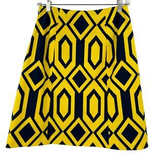 Ralph Lauren Black Label Geometric Cotton Skirt Size 6 Yellow Navy